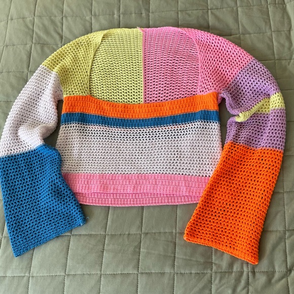 Tik Tok Shop Sweaters - Rainbow Cropped Hotsell Top Sweater Neon Crochet Size Small Medium Tik Tok Shop